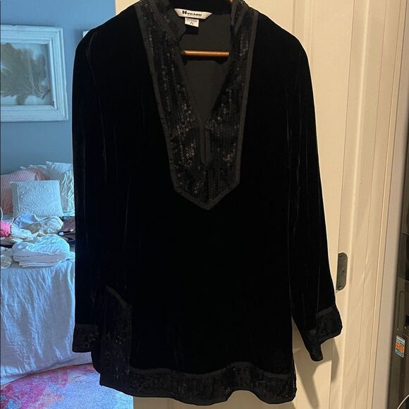 Black Velvet Tunic with Sequin Details - Picture 1 of 9